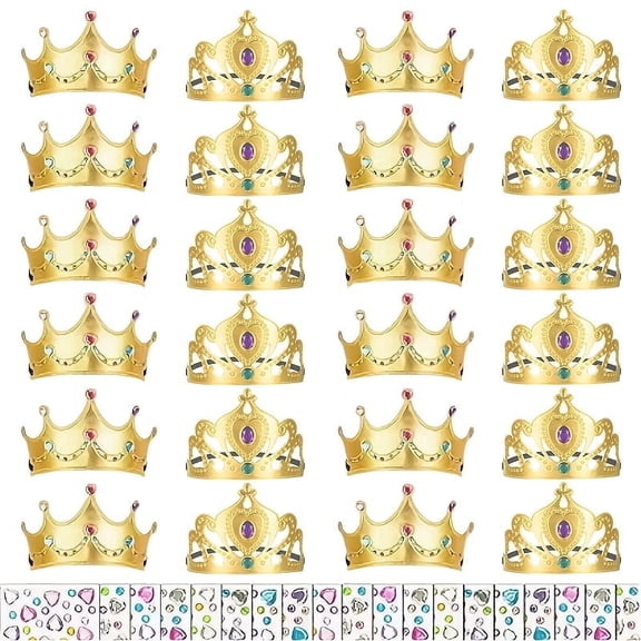 DIY Crown Craft Kit with Gem Stickers, 44Pcs Foam Crown Decoration Set with Rhinestone Stickers for Party Crafts for Birthday Party Decorations