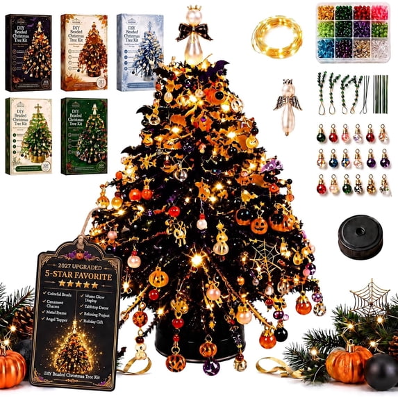 DIY Crystal Bead Christmas Tree Kit, Handmade Holiday Craft Set with Sparkling Beads, Tabletop Xmas Decoration for Adults Home Party