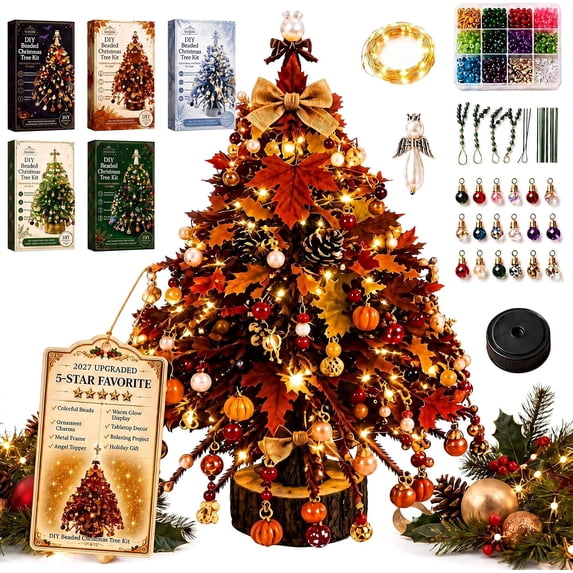 DIY Crystal Bead Christmas Tree Kit, Handmade Holiday Craft Set with Sparkling Beads, Tabletop Xmas Decoration for Adults Home Party