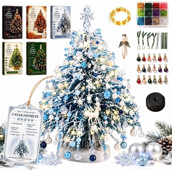 DIY Crystal Bead Christmas Tree Kit, Handmade Holiday Craft Set with Sparkling Beads, Tabletop Xmas Decoration for Adults Home Party