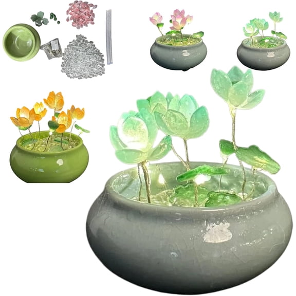 DIY Crystal Lotus Lamp Kits, Ceramic Flower Pot and Crystal Lotus Flower Craft Kits for Meditation | Feng Shui | Birthday Gift for Woman | Gifts for Women | Home Decor | Office Decor (Blue)