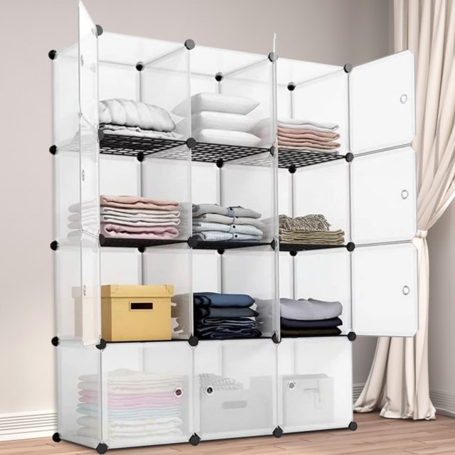 DIY 12Cube Storage Organizer with Doors, Modular Bookshelf, Closet Shelf, Square