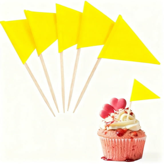 DIY Cupcake Flags - 100Pcs Food Picks, Mini Triangle Flags for Parties, Weddings, Events(Yellow)