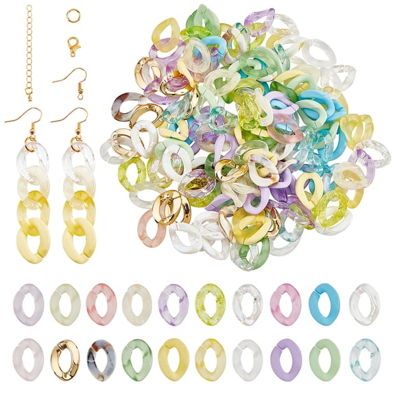 DIY Curb Chains Earrings Bracelets Necklaces Making Kits Including Acrylic CCB Plastic Linking Rings Brass Earring Hooks Mixed Color
