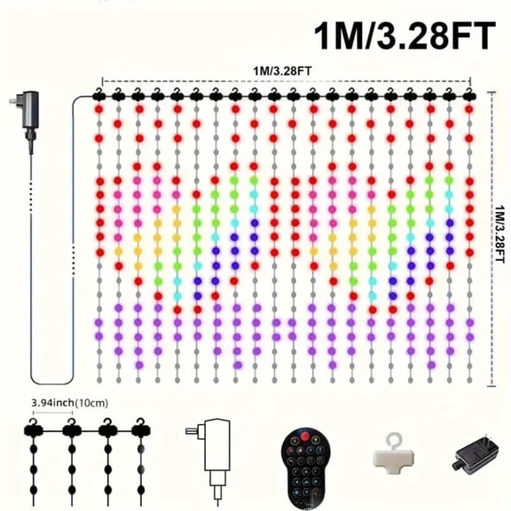 APP-Controlled DIY Curtain Light 1m x 1m Music Sync RGB for Bedroom Party Wall Decor Yard, Ideal for Festival Wedding Halloween Christmas Outdoor Gift