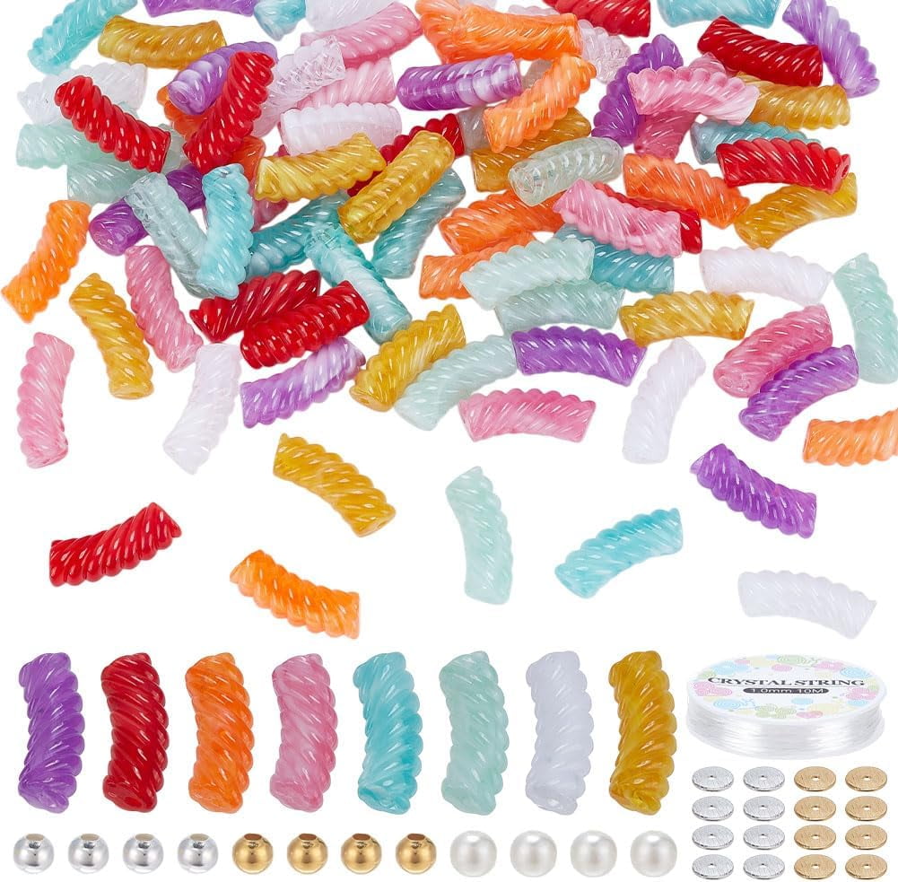 DIY Curved Tube Acrylic Beads Bracelet Making Kits Mixed Color 35x14x11.5mm Hole: 3.2mm