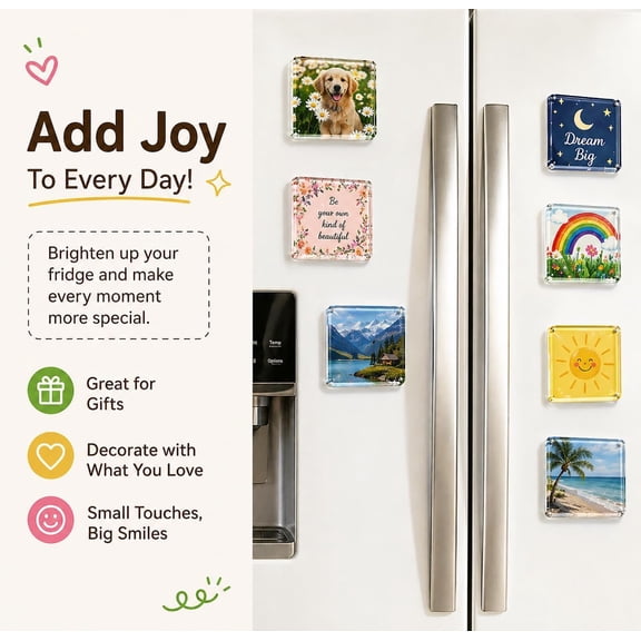 DIY Custom Magnet Kit – Acrylic Photo Magnets for Fridge – 10 Pack Clear Square Magnets with Adhesive Backing for Pictures