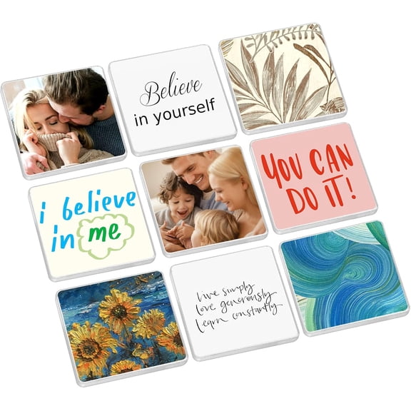 DIY Custom Magnet Kit – Acrylic Photo Magnets for Fridge – 10 Pack Clear Square Magnets with Strong Adhesive Backing