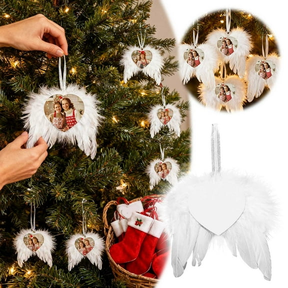 DIY Custom Photo Angel Wing Ornament White Angel Wing Hangs Heat Transfer Photo Wing Pendant Christmas Ornament Christmas Commemorative Ornament