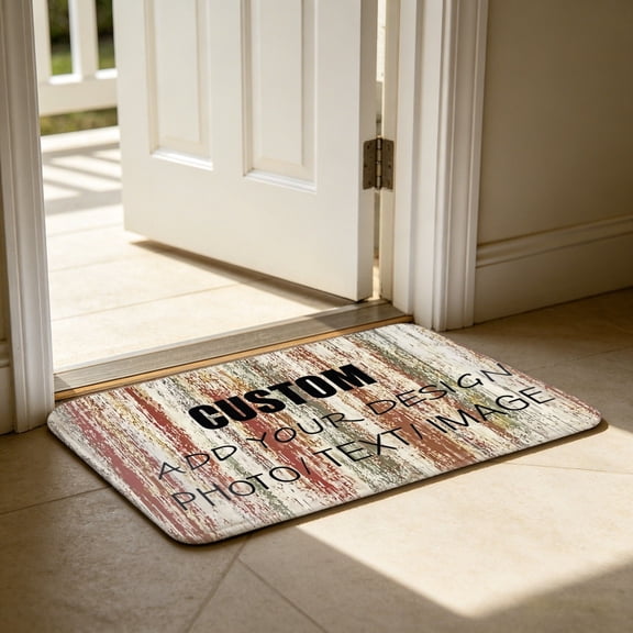DIY Customizable Distressed Vertical Rustic Wood Plank Background Sublimation Flannel Bath Mat, Bathroom Rug, 24"x36" Oversized Non-Slip Absorbent Floor Rug