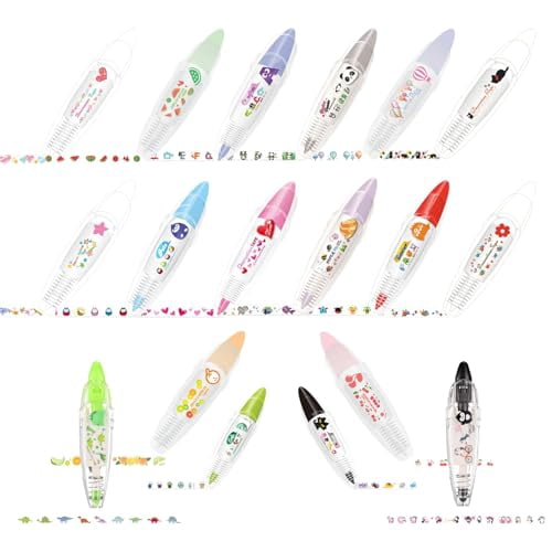 DIY Cute Animals Press Type Decorative Pen, 2025 New Creative Cartoon Lace Correction Tape Decorative Sticker Pen for Scrapbooking, Card, Notebook, Diary, Decorative Tape Pen Set (Set B)