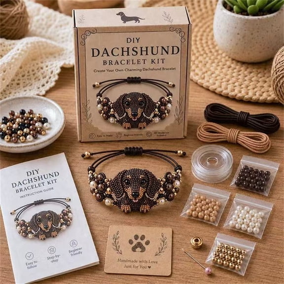 DIY Dachshund Beaded Bracelet Making Kit, Handmade Jewellery Craft Supply Set with Full Accessories for Beginners, Handcraft Project for Personal Wearing and Gifting