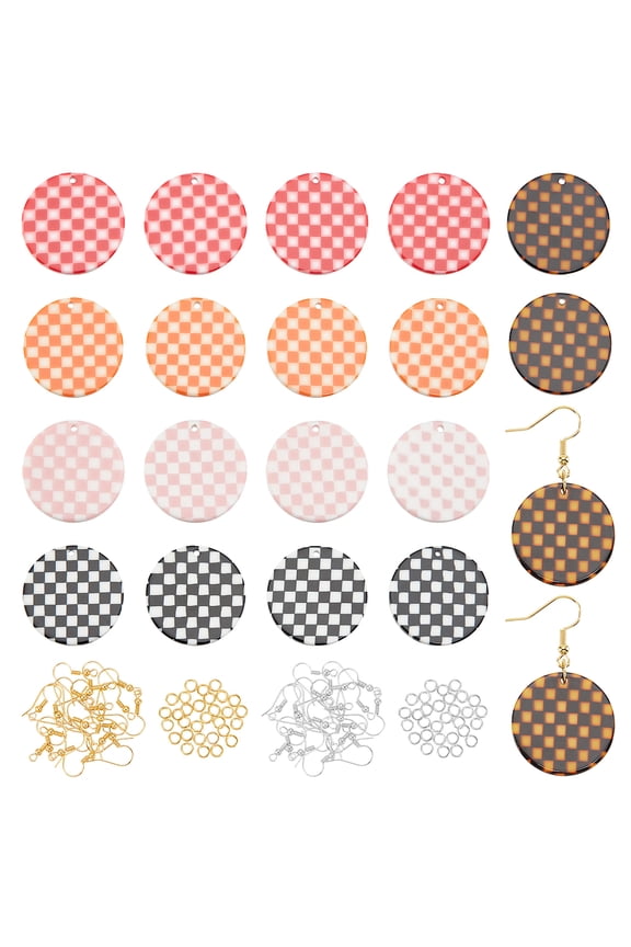 DIY Dangle Earring Making Kits 20Pcs Flat Round Cellulose Acetate(Resin) Pendants Iron Open Jump Rings Earring Hooks Mixed Color