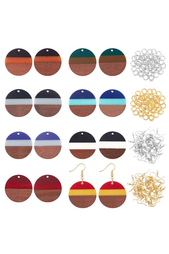 DIY Dangle Earring Making Kits Including 16Pcs 8 Colors Resin Walnut Wood Pendants 32Pcs Brass Earring Hooks and 32Pcs 2 Colors Jump Rings Mixed Color
