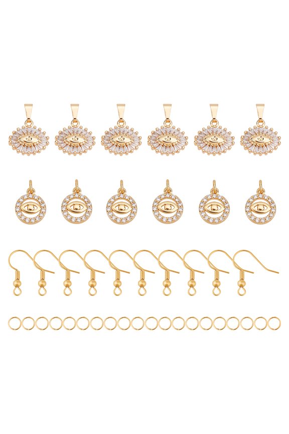 DIY Dangle Earring Making Kits Including Brass Micro Pave Cubic Zirconia Pendants Jump Rings and 10Pcs Brass Earring Hooks Golden Pendants: 6pcs/style