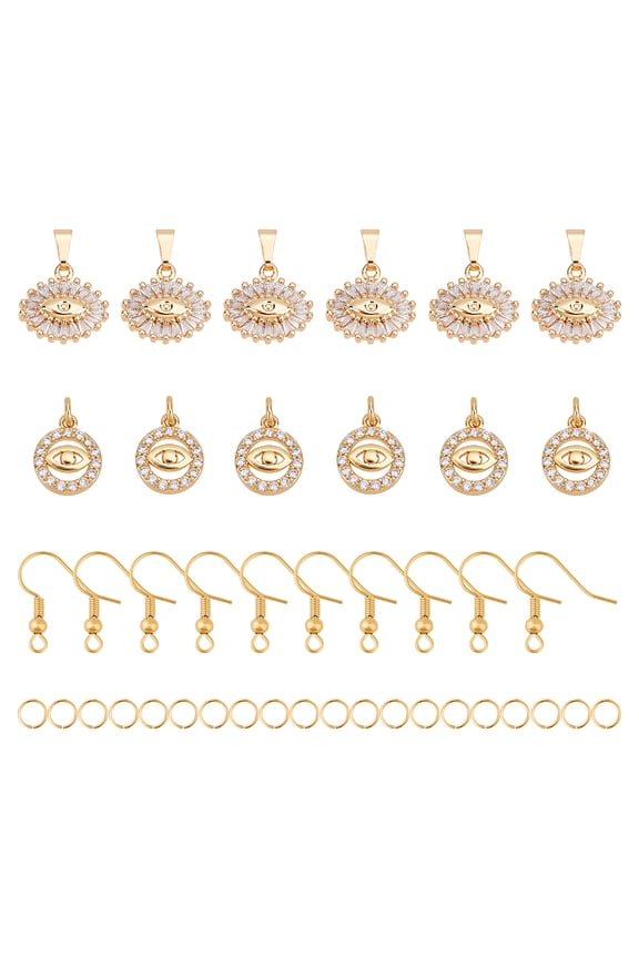 DIY Dangle Earring Making Kits Including Brass Micro Pave Cubic Zirconia Pendants Jump Rings and 10Pcs Earring Hooks Golden Pendants: 6pcs/style DIY