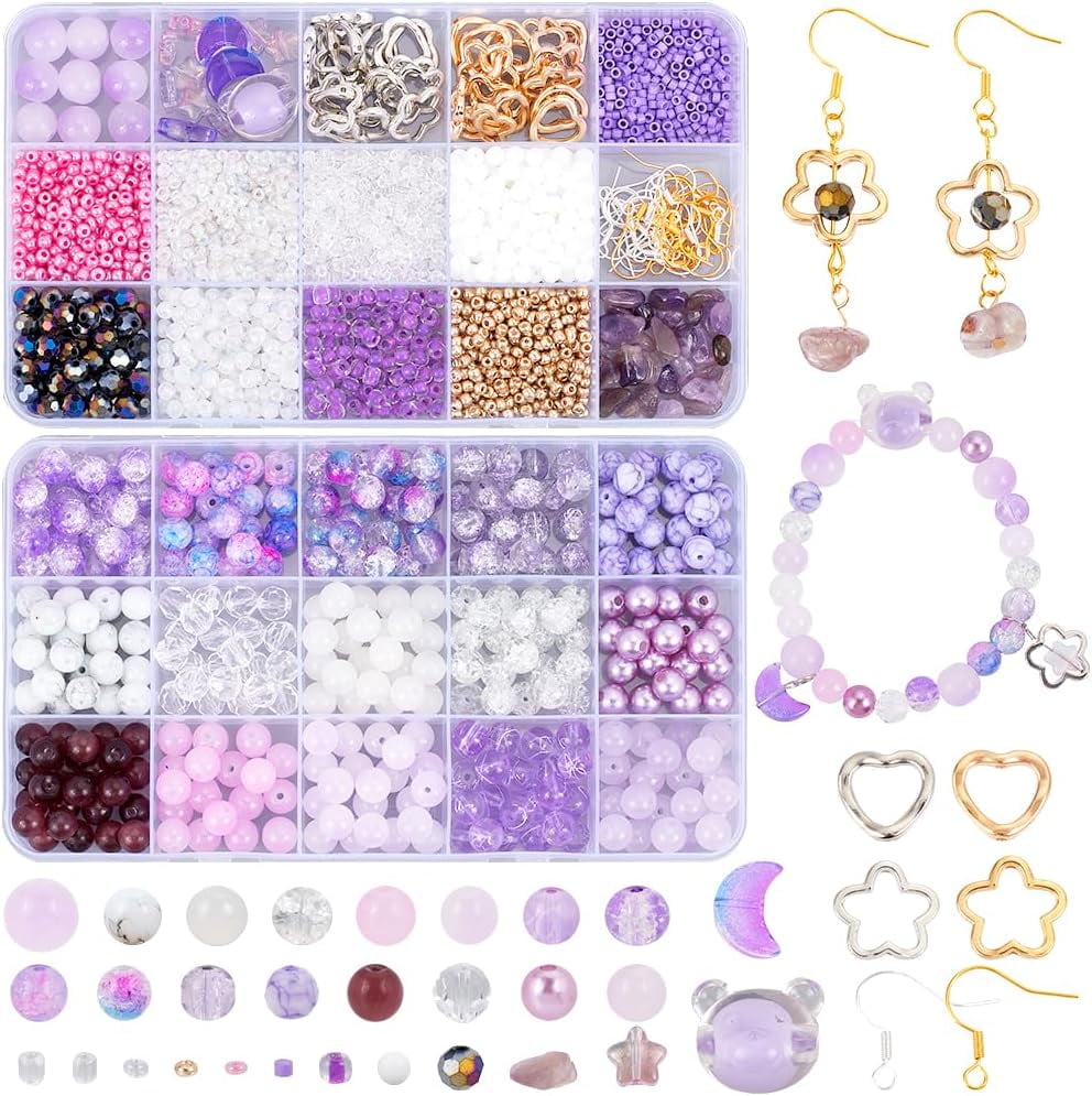 DIY Dangle Earring Making Kits including Acrylic Pearl & Glass & Seed Beads & Gemstone Chip Beads CCB Plastic Bead Frames Brass Earring Hooks Purple 8x7.5mm Hole: 2mm 25pcs