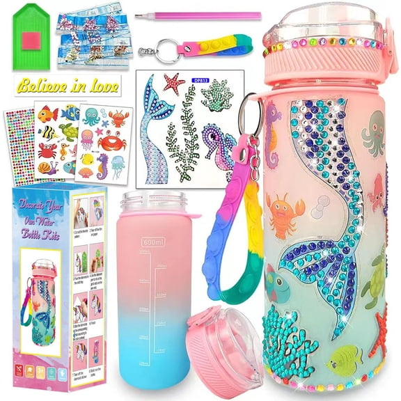 DIY Decorate Your Own Water Bottle Kits600ml for Girls, Diamond Paste Painting Crafts,Fun Arts and Crafts Gifts Toys for Girls Birthday and Christmas