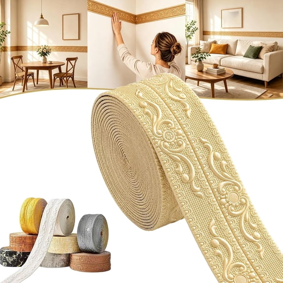 DIY Decorative Border Tape for Walls & Furniture,32.8 ft x 4.33 in Self-Adhesive Peel and Stick Wall Molding Trim,3D Printing Peel and Stick Crown Molding for Mirror Cabinet Ceiling Baseboard (Gold)