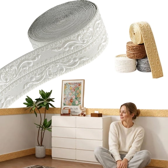 DIY Decorative Border Tape for Walls & Furniture, 33ft 3D Flexible Foam Molding Trim, Self-Adhesive Peel & Stick for Wall Edging, Baseboard & Ceiling Decor
