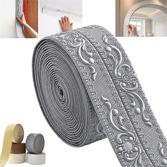 DIY Decorative Border Tape for Walls & Furniture, Flexible 3D Foam Trim, Vintage Self-Adhesive Backing Peel and Stick Molding for Ceiling Mirror Cabinet Furniture Decor (Gray,10m/32.81ft)