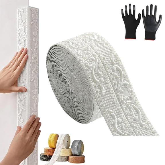 DIY Decorative Border Tape for Walls & Furniture, Flexible Embossed Peel and Stick Trim Molding for Mirror Frames, Cabinets, Ceilings, Doors, Apartment Decor & Furniture Edging
