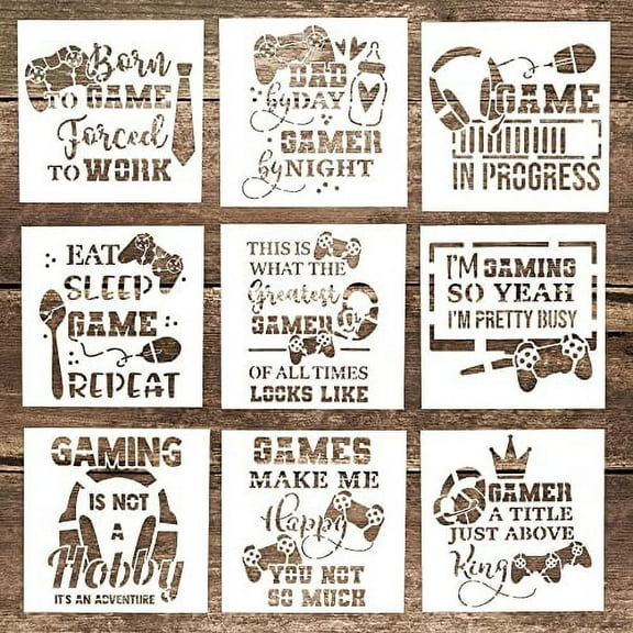 DIY Decorative Game Letter Stencil Template for Scrabooking Painting on Cake, Wood,Canvas,Floor,Wall,Tile ( 5.9 x 5.9 Inch), Set of 9