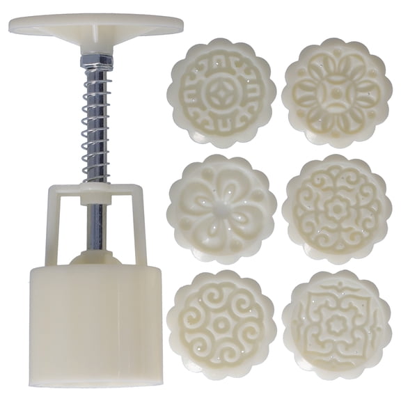 DIY Decorative Press for Baking, 6 Stamps Included, Perfect for Bakery & Home Use Traditional Flower Design 50g Round Cake Mold