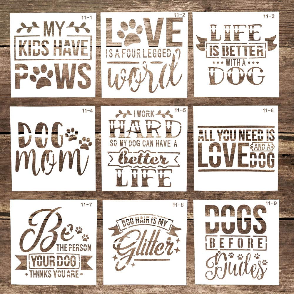 DIY Decorative Reusable Dog Letter Stencil Template for DIY Crafts Scrabooking Painting on Cake, Wood,Canvas,Floor,Wall ,Tile ( 5.9 x 5.9 Inch), Set of 9