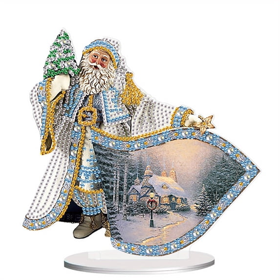 DIY Desktop Diamond Art Painting Kit, Christmas Tree Christmas House Santa Claus Acrylic Special Shape Diamond Art Ornament for Living Room Office Decorative Ornaments and Holiday Gifts