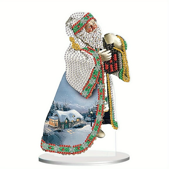 DIY Desktop Diamond Art Painting Kit, Old Man Christmas Lamp Acrylic Special Shape Diamond Art Ornament for Living Room Office Decorative Ornaments and Holiday Gifts