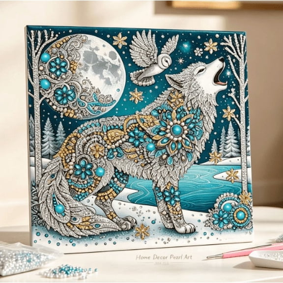 DIY Diamond Art for Adults, DIY Diamond Pearl Painting Kit, Winter Fantasy Animal Special Shaped Diamond Painting, Hand‑Made DIY Art Set, Apartment Wall Decor for Relaxation Activity (Wolf)