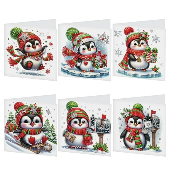 DIY Diamond Art Christmas Greeting Card Set – 6pcs Creative Handmade Holiday Cards, 15x30cm, Relaxing Craft Gift for Family & Friends