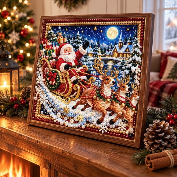 DIY Diamond Art Kits for Adults Christmas Decor,pearl Art Kits for Adults Christmas Ornaments,santa Claus Sleigh Reindeer Theme Diamond Art Kits for Christmas
