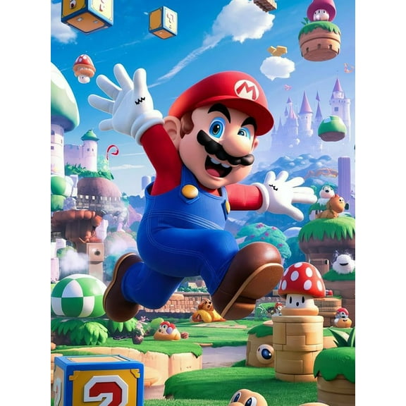 DIY Diamond Art Kits for Beginners Mario Full Drill Round Diamond Gem Art Painting Kit Home Wall Decor 12x16 Inch