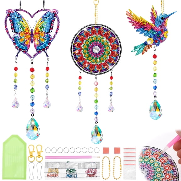 DIY Diamond Art Painting Wind Chime Art and Craft Wind Chime Kit Diamond Art Bird Window Pendant DIY Diamond Art Wall Hanging Kit Diamond Art Craft Kit Diamond Art Wall Hanging Kit