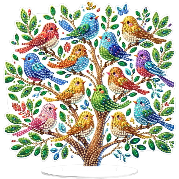 DIY Diamond Art Tabletop Kit for Adults, Acrylic Desktop Diamonds Painting Kit Ornament, Stand Up Diamond Art Painting Board Kit (Birds)