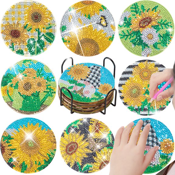 DIY Diamond Dot Mandala Coaster Making Supplies, Colorful Rhinestone Inlaid Round Coaster Set with Holder, Adult Handicraft Art Kit for Home Table Decor & Relaxation Craft Project