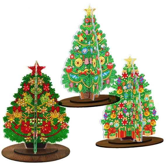DIY Diamond Dot Painting Christmas Tree 3D Display Sign, Acrylic Tabletop Decoration with Wooden Base, Holiday Home Decor, Christmas Craft Kit for Adults,B