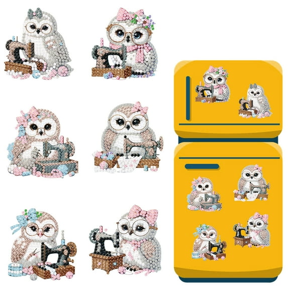 DIY Diamond Fridge Magnets Diamond Art Painting Animal Creative Design Acrylic Home Decoration Magnetic Fridge Magnets (Set of Six)-Owl