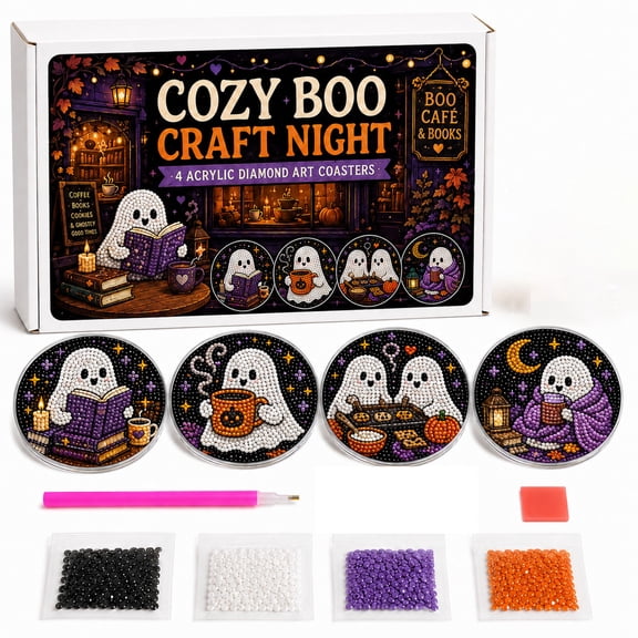 DIY Diamond Painting Coasters Halloween Decor Gift Set Diamond Art Kits for Adults Halloween Diamond Art Diamond Art Pearl Art Kits for Adults Diamond Art Kits Adult Fall Craft Project,C