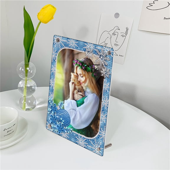 DIY Diamond Painting Frame Kit Blue Snowflake Rhinestone Frame Handcrafted for Perfect Home Decor, Desk Accents, and Gifts