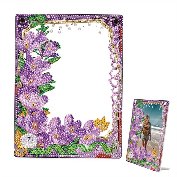 DIY Diamond Painting Frame Kit Purple Floral Rhinestone Frame Handcrafted for Perfect Home Decor, Desk Accents, and Gifts