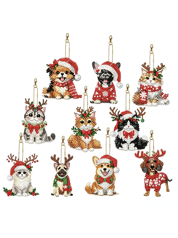 DIY Diamond Painting Keychain Kit, 5D Crystal Art Craft, Christmas Angel Monster Truck Snowman Gnome, 2.8x2.8 Inch, Handmade Bag Charm Holiday Gift