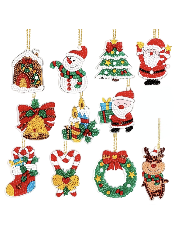 DIY Diamond Painting Keychain Kit Christmas and Valentine Theme Handmade Craft Pendant Set with Multiple Shape Designs
