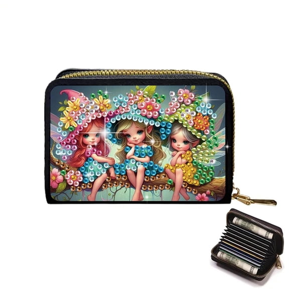 DIY Diamond Painting Kit Card Holder Angel Design Portable Card Slot Mini Wallet Creative Gift for Storing Bank Cards and Coins