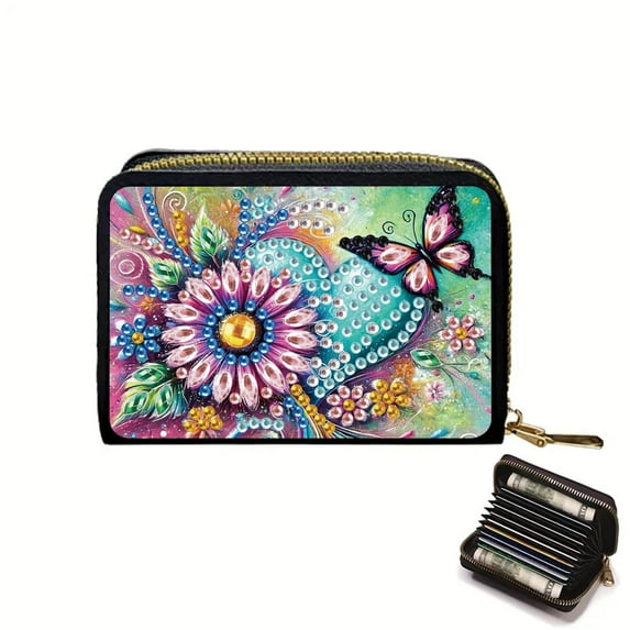 DIY Diamond Painting Kit Card Holder Heart, Flower, Butterfly Design Portable Card Slot Mini Wallet Creative Gift for Storing Bank Cards and Coins