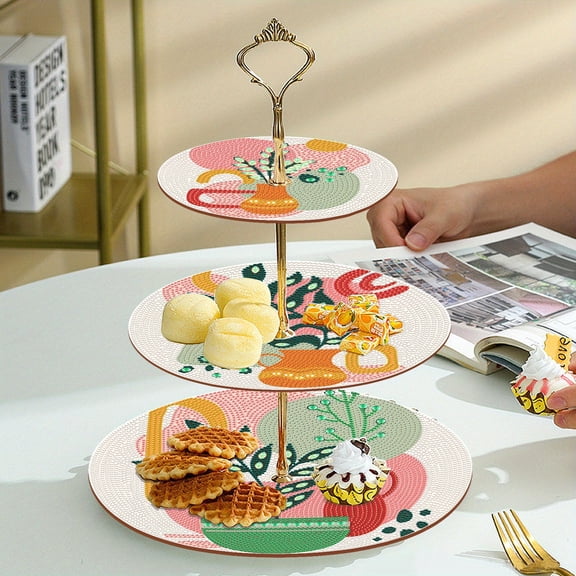 DIY Diamond Painting Kit, Leaf-Shaped Vase Dessert Display Stand, Three-Tier Special Round Decorative Cake Stand, Party Birthday Christmas Table Decorations