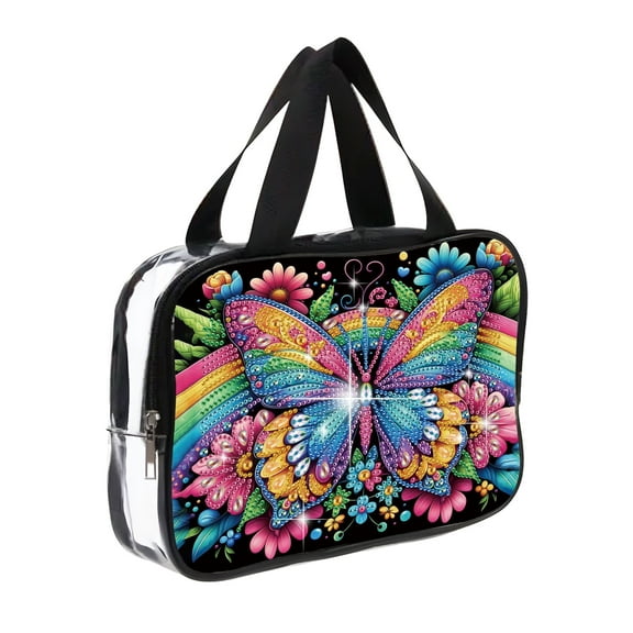 DIY Diamond Painting Kit Makeup Bag, Butterfly Sequins Zipper Storage Pouch, Portable Travel Toiletry Bag, Handmade Creative Gift