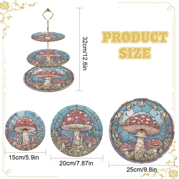DIY Diamond Painting Kit, Mushroom-Shaped Dessert Display Stand, Three-Tier Special Round Decorative Cake Stand, Party Birthday Christmas Table Decorations
